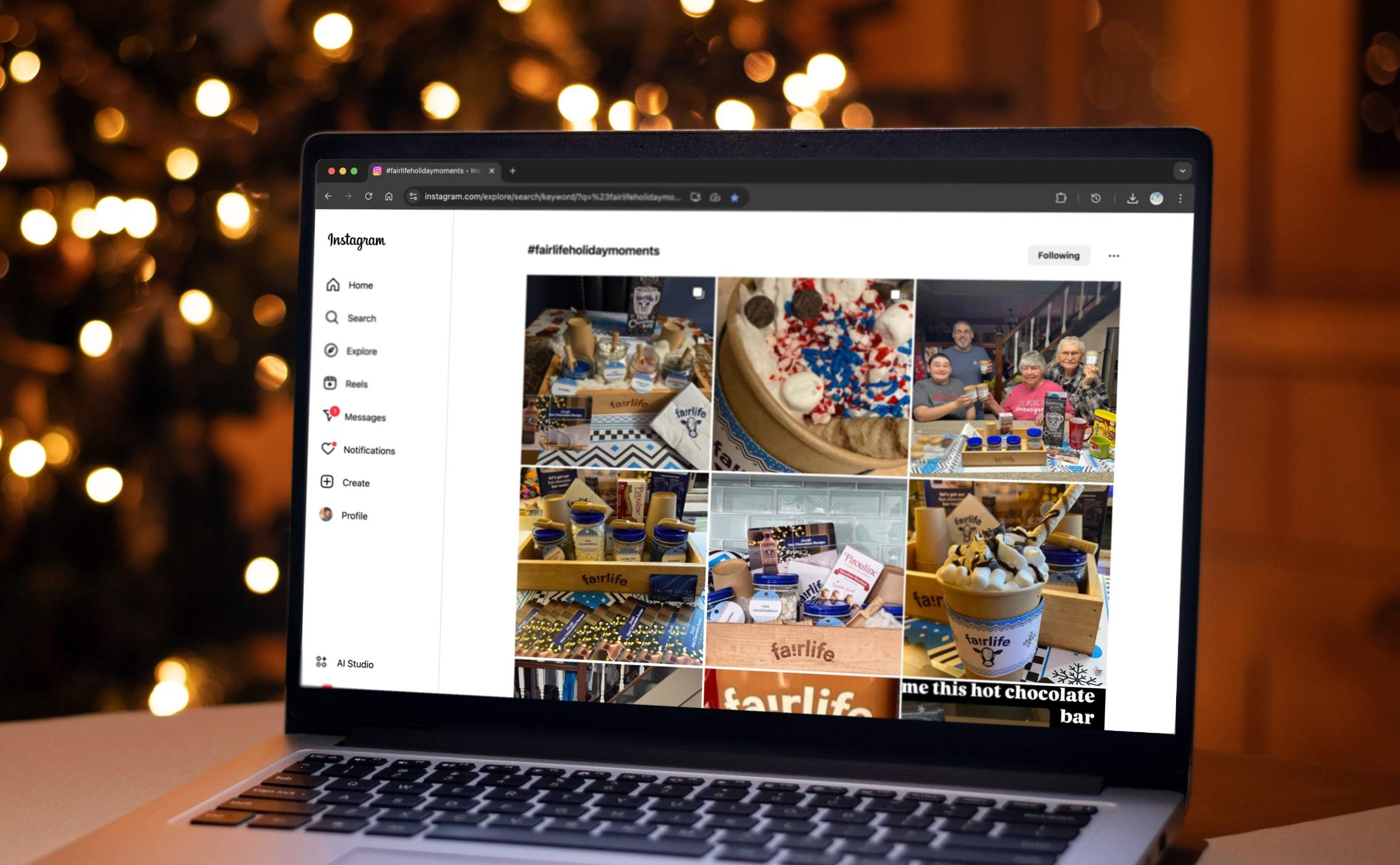 #fairlifeHolidayMoments landing page on Instagram showing posts of Hot Chocolate kit contest winners